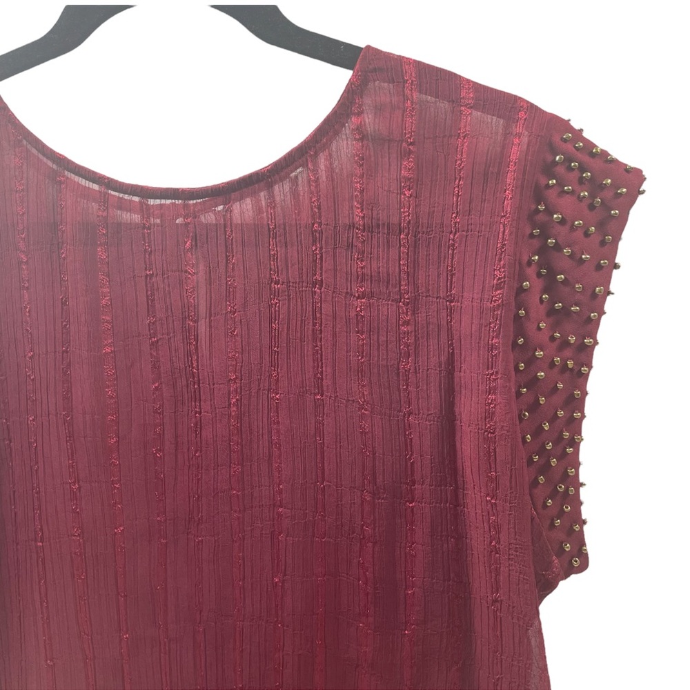 Sheer Burgundy Bead Embellished Blouse XL